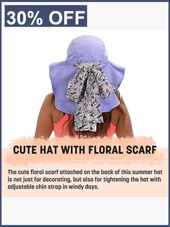 UPF 50+ Wide Brim Sun Hat with Neck Flap Packable Lightweight main image 6